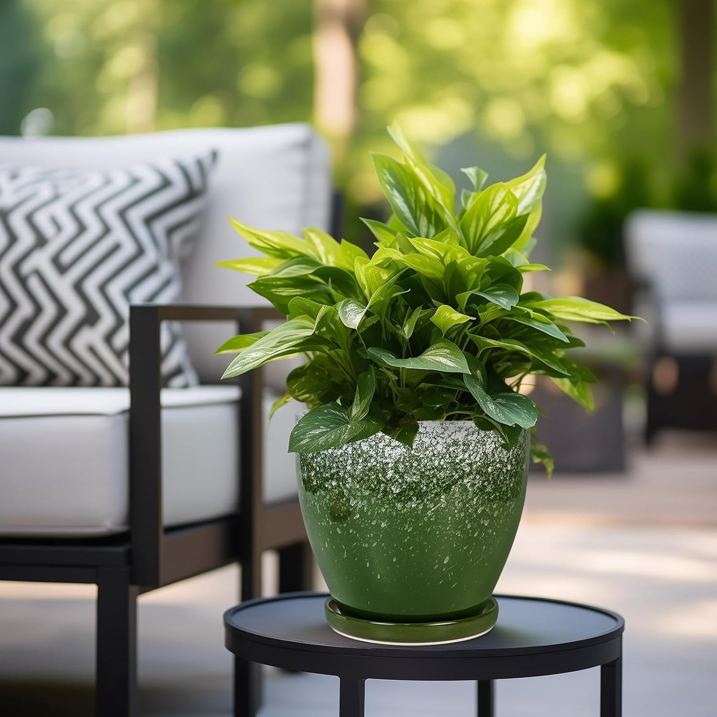 10 Inch Ceramic Planter Pot Round Plant Pot for Indoor Plants Outdoor Large Flower Pot with Drainage Hole and Saucer Blue