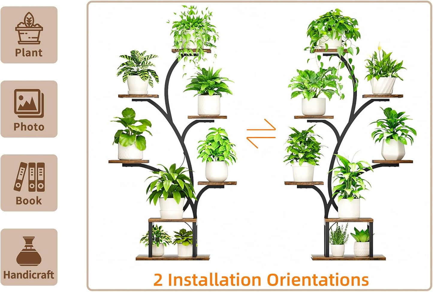 BACEKOLL Plant Stand Indoor with Grow Lights, 7 Tiered Indoor Plant Shelf, 49" Corner Plant Stands for Indoor Plants, Metal Plant Flower Display Shelf, Tree-Shaped Plant Rack for Home, Patio, Brown