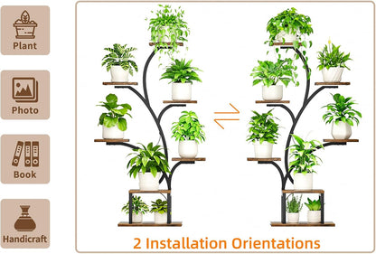 BACEKOLL Plant Stand Indoor with Grow Lights, 7 Tiered Indoor Plant Shelf, 49" Corner Plant Stands for Indoor Plants, Metal Plant Flower Display Shelf, Tree-Shaped Plant Rack for Home, Patio, Brown