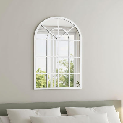 Dewfig 65"x 22" Arched Window pane Full Length Mirror, Wall Mirror, Floor Standing Mirrors, Farmhouse Long Full Body Mirrors Wall Mounted for Living Room, Bedroom, Entryway, Fireplace, Black