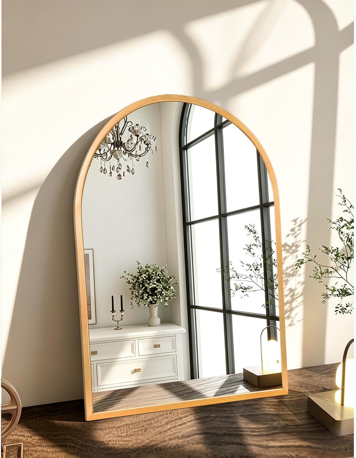 Black Arched Wall Mirror Aluminum Alloy Frame Bathroom Mirror Brushed Metal Vanity Wall Mounted Mirror for LivingRoom Bedroom Entryway Room Home Decor 16"x12"