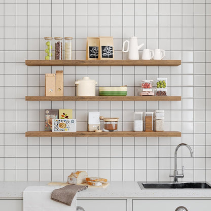 RALGEND Floating Shelves for Wall, 1.5" Thick Wall Shelf Set of 3 with Invisible Brackets, L31.5 x W7.9 Hanging Shelves Farmhouse Home Decor for Bathroom, Living Room, Bedroom, Rustic Brown 8301BJP3BF