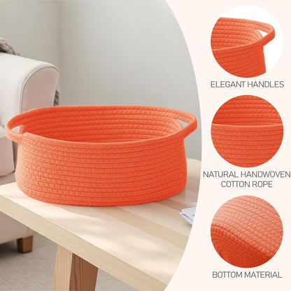 JMvicyroam Woven Basket,Small Rope Storage Bin with Handles & Ribbon Bag, Organizer for Shelves Closets,Gift Basket Empty for Birthday,Books,Dog Toys,White