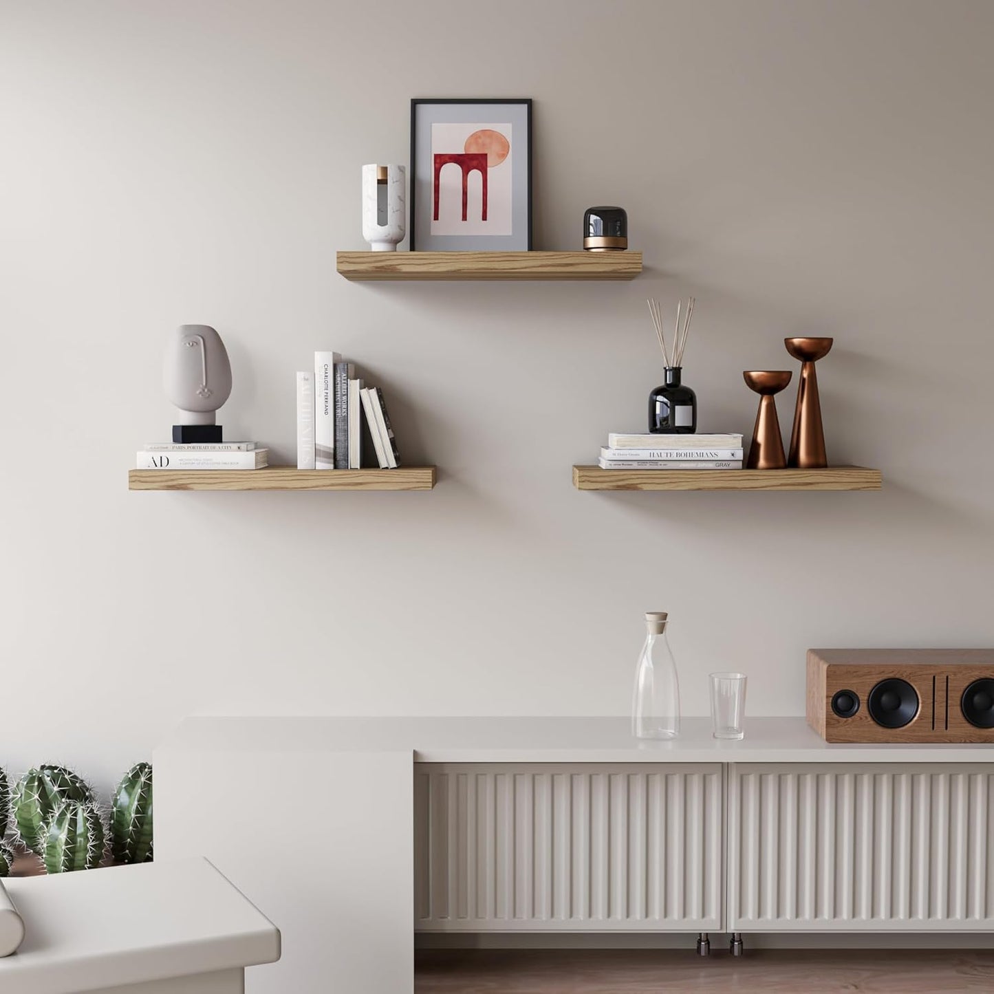 Upassion White Floating Shelves - Set of 3, 16" Wall Mounted Shelves for Home Decor, Living Room, Bedroom, Bathroom, Kitchen