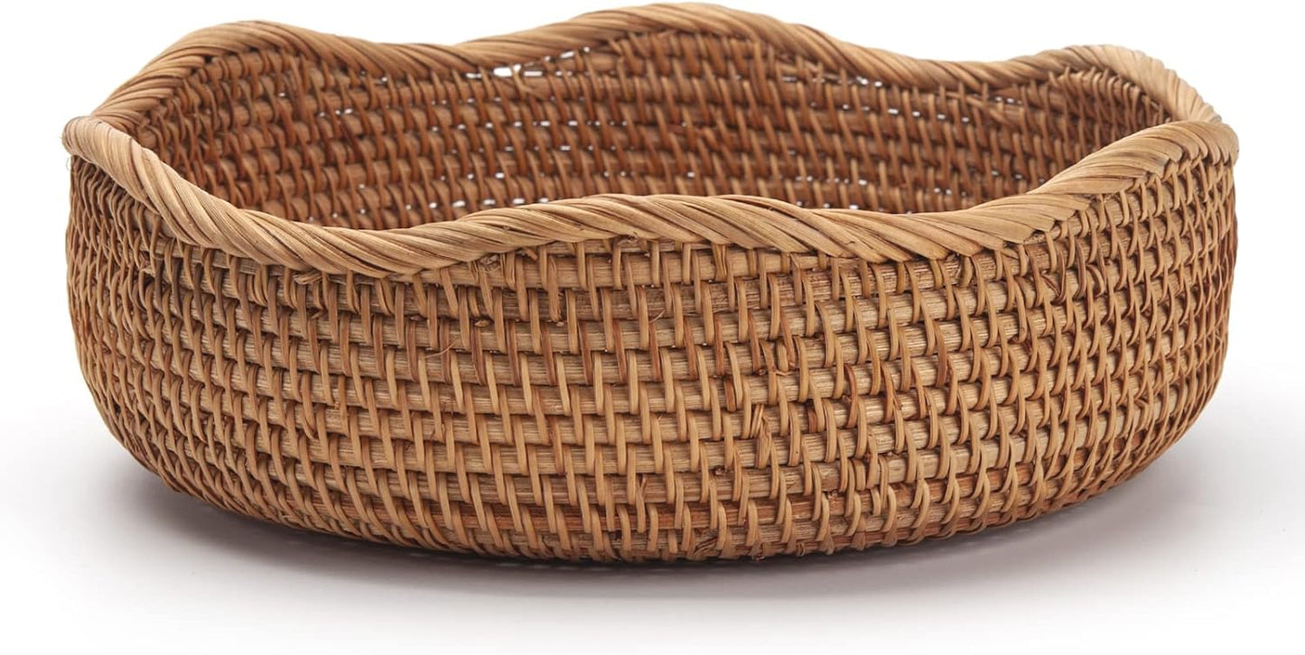 Round Rattan Fruit Baskets Woven Storage Bowls Key Holder Stackable for Shelf Kitchen Tabletop Natural Set of 3