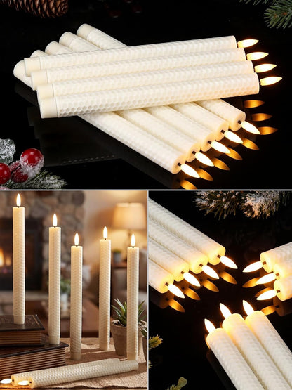 Treela 24 Pcs Flameless Taper Candles Battery Operated Bulk Fake Candles Light LED Candle Sticks Flickering Tapered for Easter Wedding Anniversary Decoration(Basic,11 Inch,Ivory)