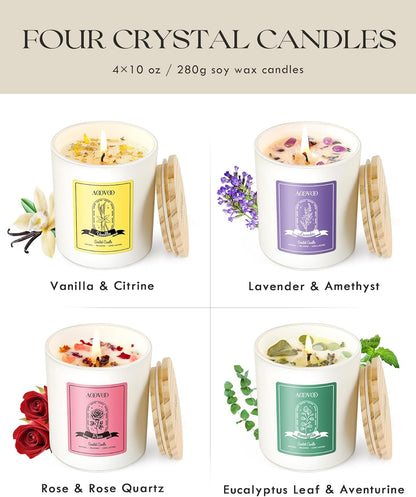 AOOVOO Lavender Scented Candles for Women - Aromatherapy Candle with Crystals Inside, 10oz Soy Candles for Home Scented, Birthday Gifts Mothers Day Candle for Women Mom