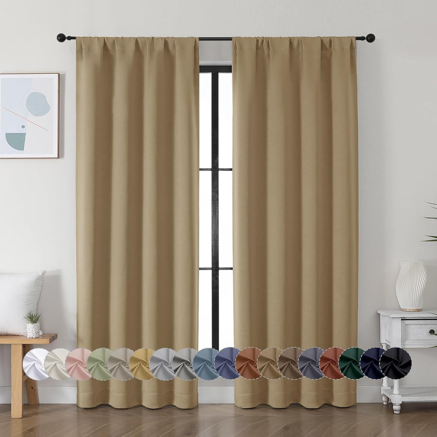 Simplebrand Ava Sage Green Blackout Curtains for Bedroom 63 Inch Length 2 Panels Set, Solid Thermal Insulated Energy Saving Rod Pocket Window Treatment Curtains Blackout Drapes, W40 x L63 Inch, Sage - Colors C