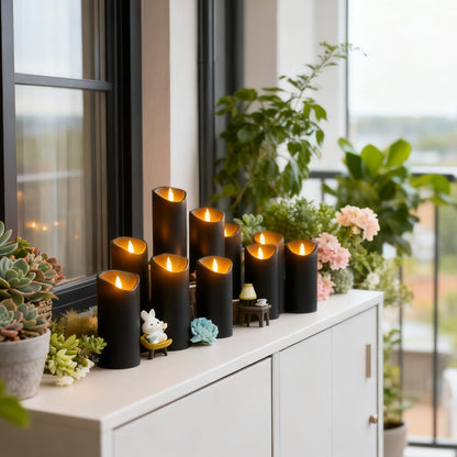 Nimiko Flameless Candles with Remote, Battery Operated Flickering Flameless Candles, LED Candles with Timer 2/4/6/8H, with Realistic LED Candles Set of 9 (D3 x H 3" 4" 5" 6" 7") (Ivory)