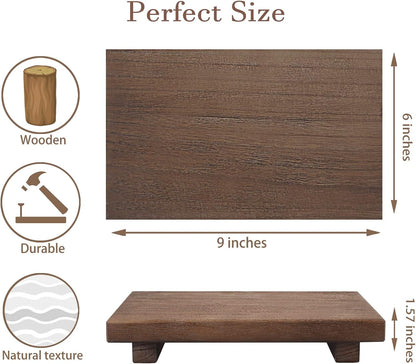 zoocatia Small Wood Tray Pedestal Stand Farmhouse Bathroom Decor Decorative Wooden Riser Kitchen Soap Dish Holder for Vanity, Counter, Sink, Brown
