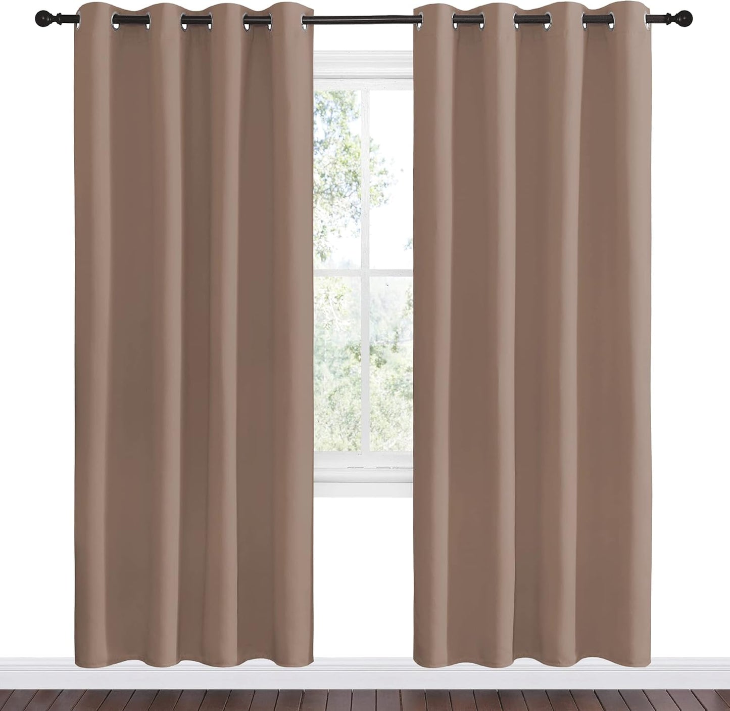NICETOWN Halloween Pitch Black Solid Thermal Insulated Grommet Blackout Curtains/Drapes for Bedroom Window (2 Panels, 42 inches Wide by 63 inches Long, Black) - Colors D