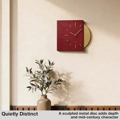 Driini Clocks Mid Century Modern Wall Clock - Square Green Clock with Decorative Gold Accent- Unique and Cool Clock, Battery Operated - MCM Decor & Decorative Wall Clock for Mid Century Modern Decor.
