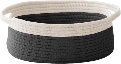 JMvicyroam Woven Basket,Small Rope Storage Bin with Handles & Ribbon Bag, Organizer for Shelves Closets,Gift Basket Empty for Birthday,Books,Dog Toys,White