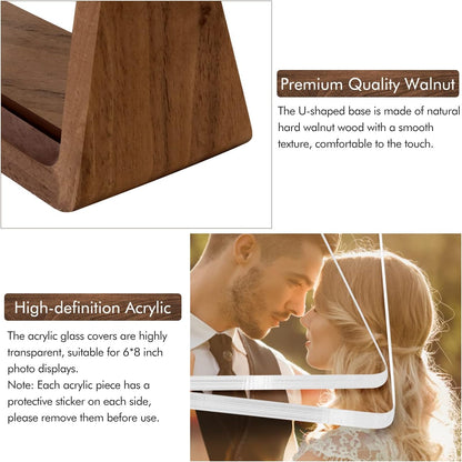 Mixoo 4x6 Picture Frame 2 Pack - Rustic Wooden Picture Frames with Walnut Wood Base and High Definition Break Free Acrylic Photo Covers for Desk Tabletop Display Graduation Gifts Teacher Appreciation Gifts (Horizontal + Vertical)