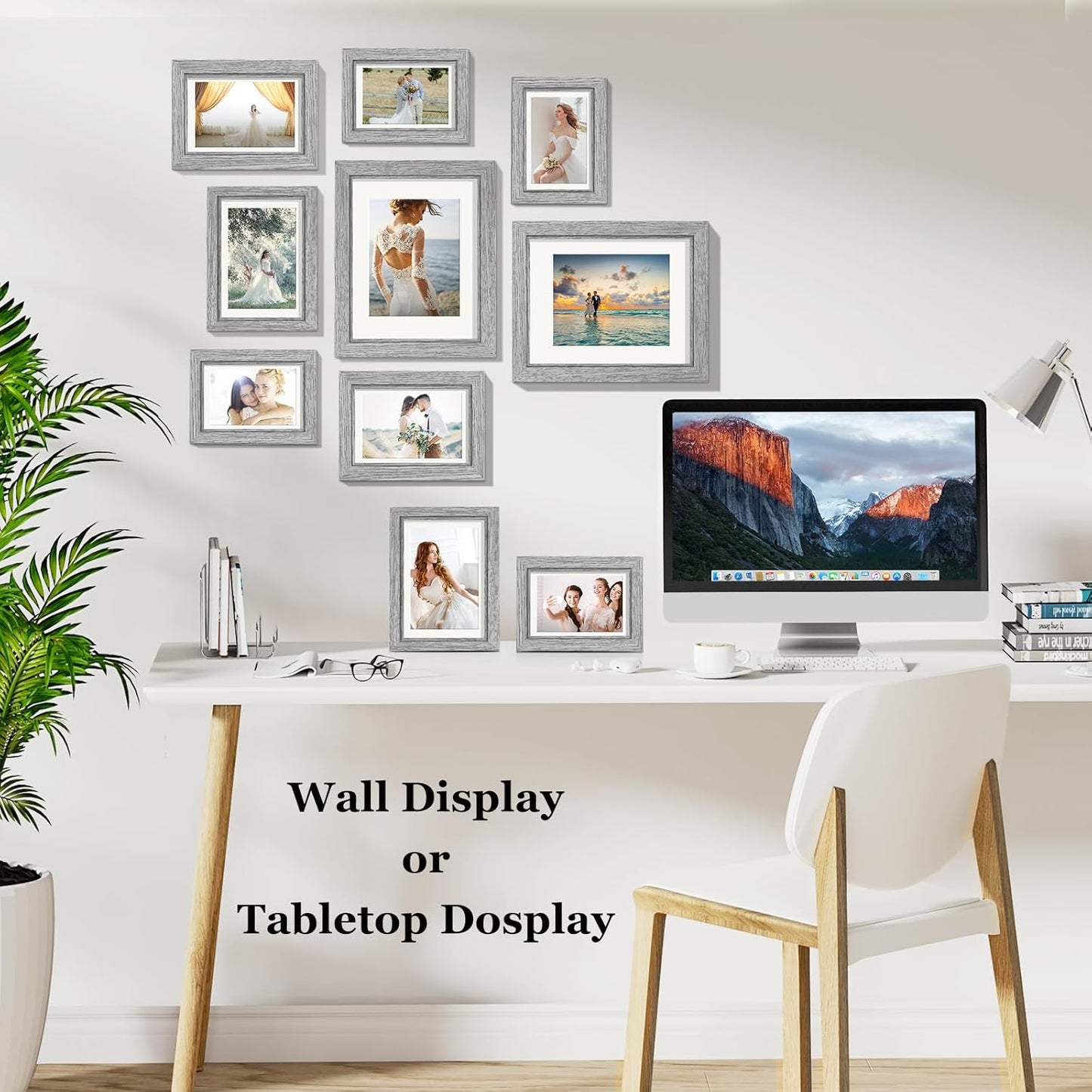 Povrgive Picture Frames, Made of Real Glass and Wooden Frame, Gallery Photo Frames Set of 10 for Collage Wall Decor, Multi Sizes Including 8x10, 5x7, 4x6 for Mounting or Tabletop Display, Wood