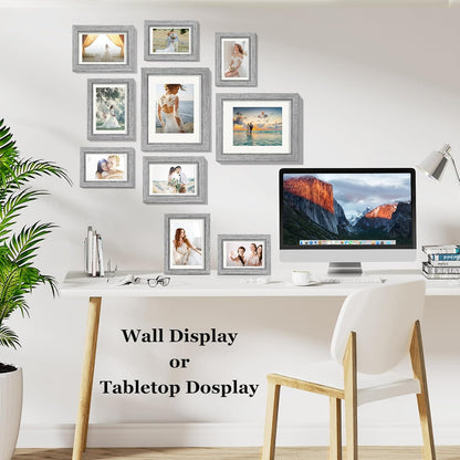 Povrgive Picture Frames, Made of Real Glass and Wooden Frame, Gallery Photo Frames Set of 10 for Collage Wall Decor, Multi Sizes Including 8x10, 5x7, 4x6 for Mounting or Tabletop Display, Wood