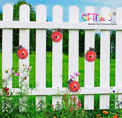 Metal Garden Wall Art Decorative Set of 4 Cute Ladybugs Outdoor Wall Sculptures