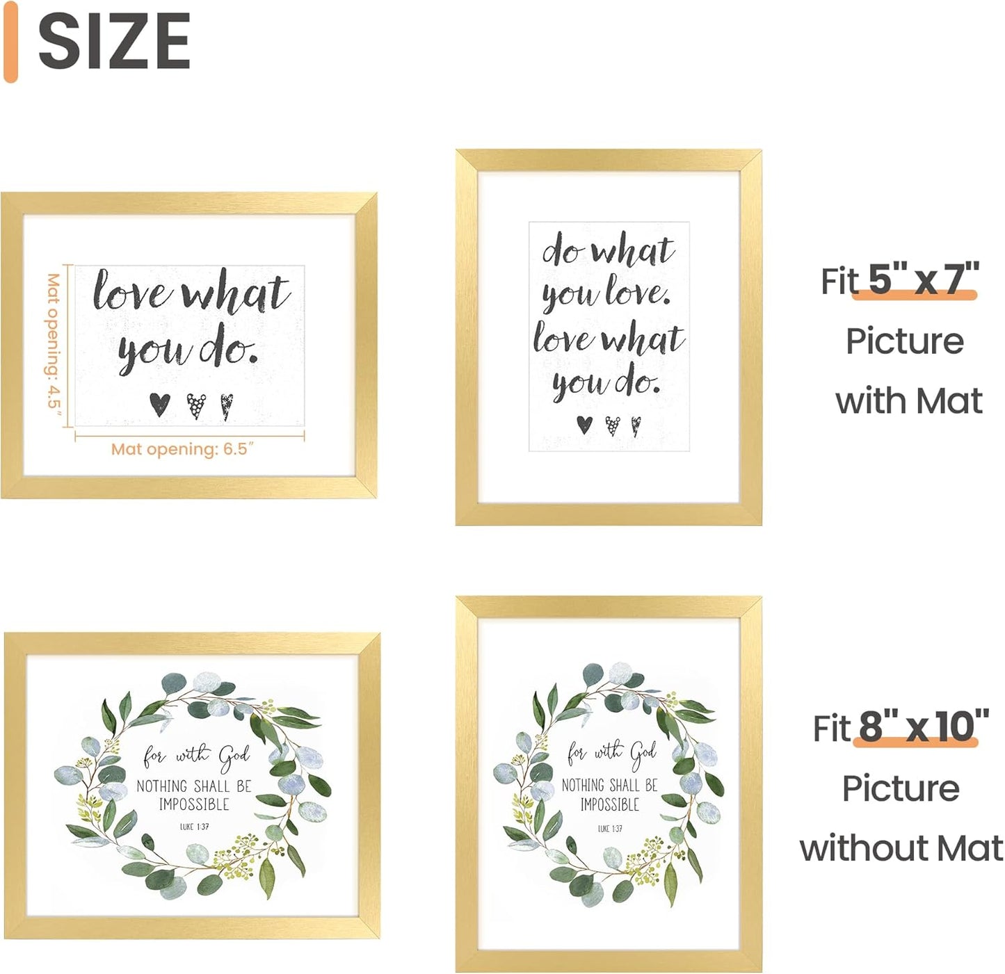 upsimples 8x10 Picture Frame, Display Pictures 5x7 with Mat or 8x10 Without Mat, Wall Hanging Photo Frame, Black, 1 Pack - Colors B