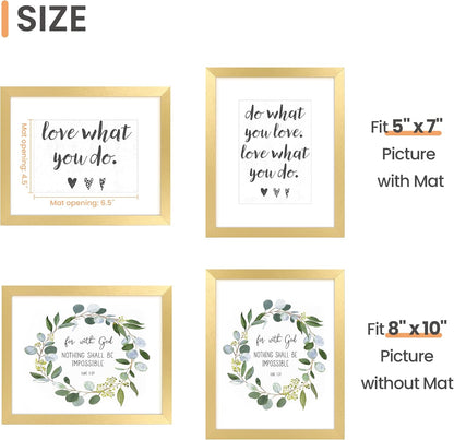 upsimples 8x10 Picture Frame, Display Pictures 5x7 with Mat or 8x10 Without Mat, Wall Hanging Photo Frame, Black, 1 Pack - Colors B