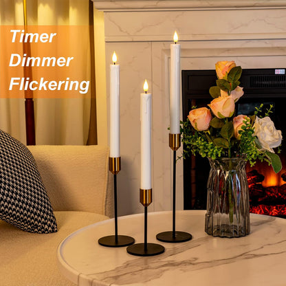 Homemory 6 Pcs Flameless Taper Candles with Remote, Timer, Dimmer, Ivory Battery Operated CandleSticks with Flickering Light, Plastic Led Window Candles, 9.6 Inches for Halloween Christmas Decoration
