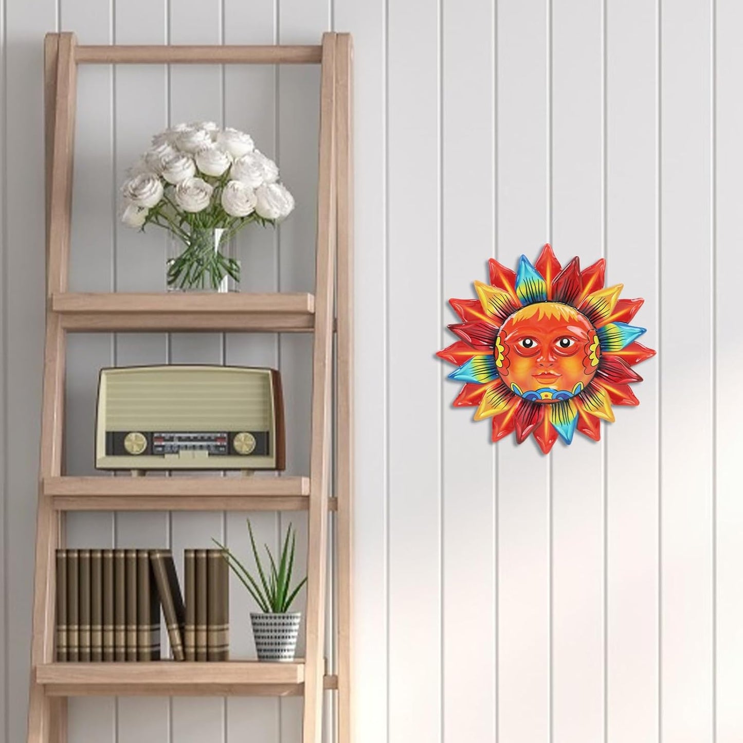 Large Metal Sun Wall Decor Outdoor, 27 Inch Sun and Moon Decor Metal Wall Art, 3D Sun Wall Decor for Patio Garden Yard Fence Bedroom Living Room Decoration