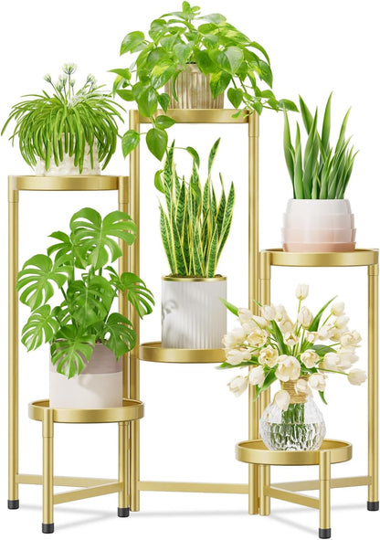 iDavosic.ly Plant Stand Indoor Outdoor, 5 Tier Corner Metal Flower Display Holder Shelf, Folding Tall Orchid Rack for Patio Balcony Porch Garden Living Room House, Black