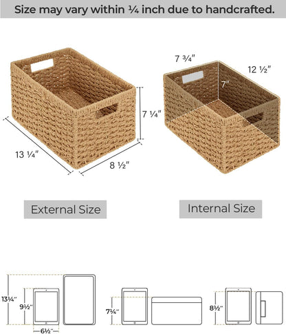 StorageWorks Wicker Basket, Baskets for Organizing, Storage Basket with Built-in Handles, Water Hyacinth Shelves (Medium 2-Pack, Natural Hyacinth)