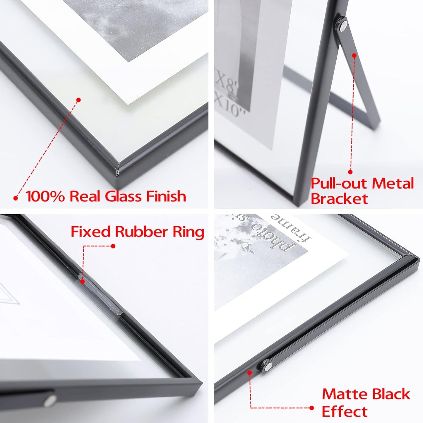 Qiannhee 8x10 Floating Frames Set of 2, Double Glass Desktop Picture Frames, Holds Multiple Photo Sizes, Photo Frame with Metal Stand