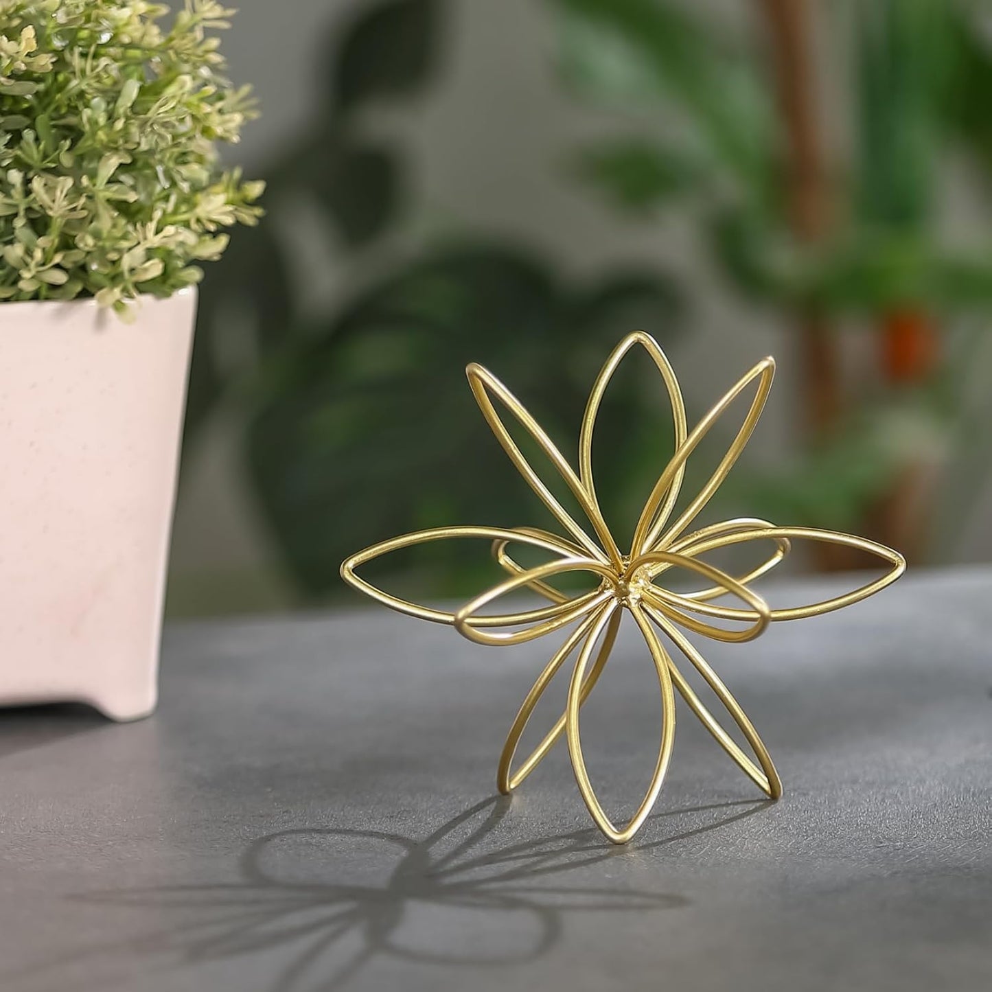8" Gold Decorative Sphere, Metal Floral Tabletop Sculpture, Abstract Tabletop Decorative Ball for Home Metal Sphere Decor