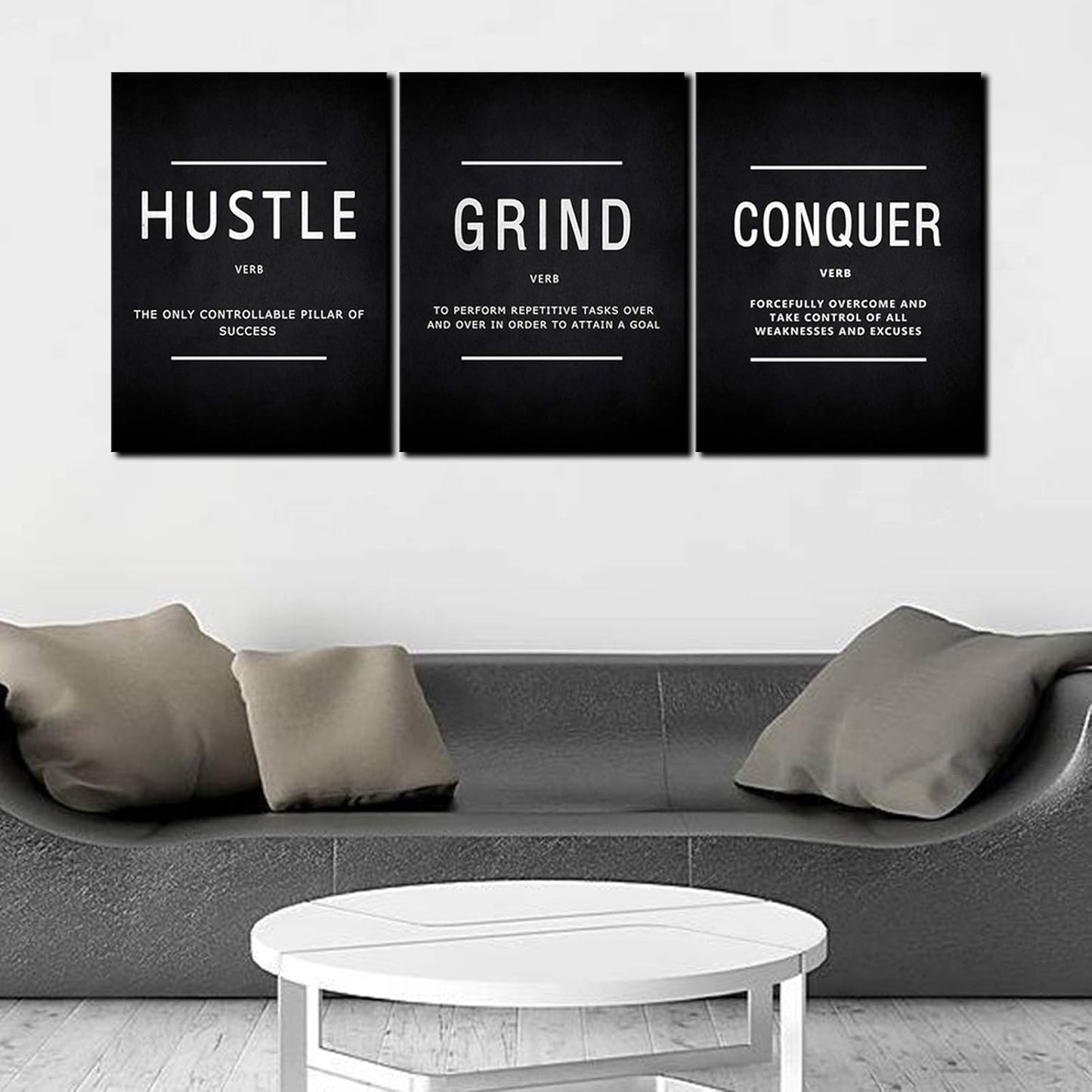 KAWAHONE Canvas Painting Wall Art, Grind Hustle Execution Motivational Wall Art Decoration Posters Prints for Living Room Bedroom, Office Decor, Gallery-Wrapped Canvas Art Set Framed Ready to Hang
