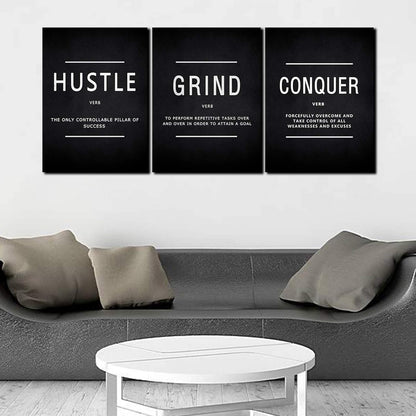 KAWAHONE Canvas Painting Wall Art, Grind Hustle Execution Motivational Wall Art Decoration Posters Prints for Living Room Bedroom, Office Decor, Gallery-Wrapped Canvas Art Set Framed Ready to Hang