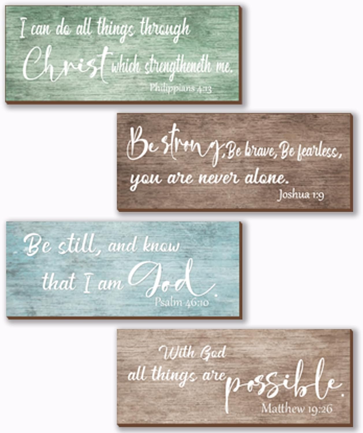 ZONWUTHY 4 Pieces Bible Verses Wall Decor Rustic Wooden Christian Signs Farmhouse Religious Decor for Home Motivational Prayer Wall Art for Living Room Office Bedroom Bathroom(Farmhouse,10x4)