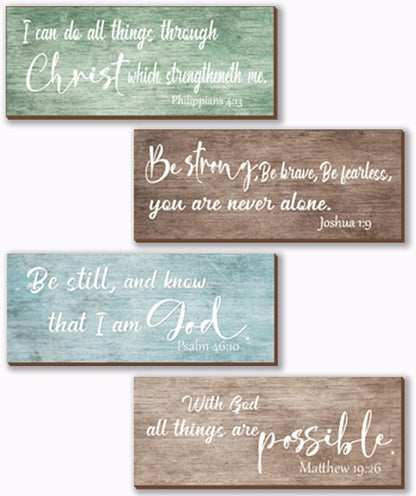 ZONWUTHY 4 Pieces Bible Verses Wall Decor Rustic Wooden Christian Signs Farmhouse Religious Decor for Home Motivational Prayer Wall Art for Living Room Office Bedroom Bathroom(Farmhouse,10x4)