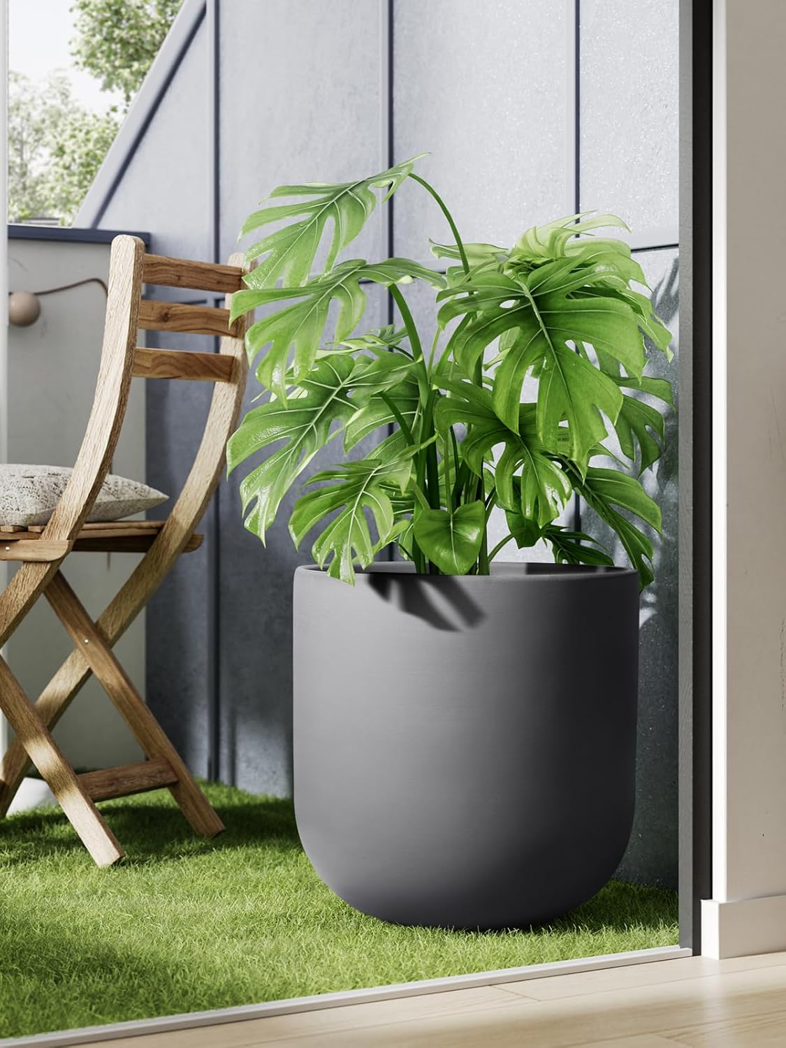 LE TAUCI 12 Inch Pots for Plants, Ceramic Large Planters for Indoor Plants, Indoor Plant Pots for Home Garden Patio Office, Planter Pots with Drainage Hole and Rubber Plug, Neutral Gray