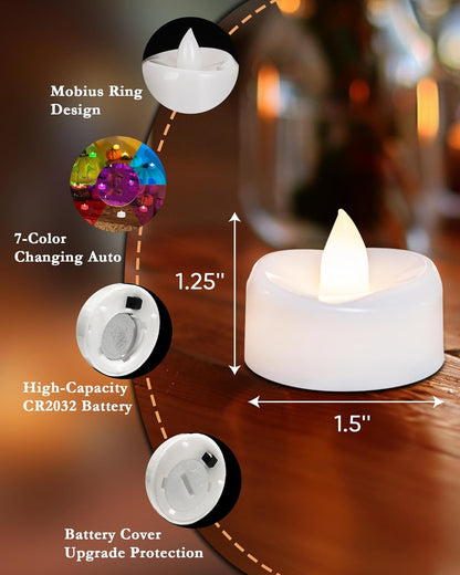 merrynights LED Candles, Tea Lights Candles Battery Operated Bulk, 50-Pack Long-Lasting 200 Hours Flameless Tealight Candles, Realistic Tea Lights for Christmas Halloween Wedding, 1.5'' D X 1.25'' H