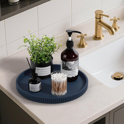 Silicone Bathroom Tray Round Kitchen Counter Organizer Decorative Vanity Accessories Coffee Table Decor for Perfume, Candle, Soap Dish, 9 Inch, Black