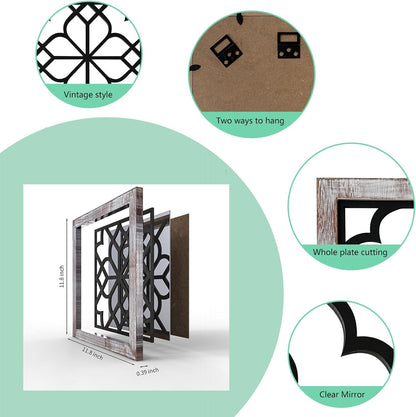ZEXUIRU 4 Set. Rustic Wall Mirrors for Bedroom Bathroom Living Room Entryway Wood Farmhouse Square Easy to Hang Framed Decorative Accent Hanging Wall-Mounted Mirror Set for Living Room - Black