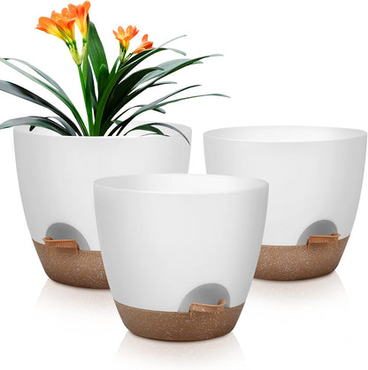 QRRICA Plant Pots 10/9/8/7.5/7 Inch Self Watering Pots, Set of 5 Plastic Planters with Drainage Holes and Saucers,Plastic Flower Pots,Nursery Planting Pot for Indoor Out Door Plants（Green）