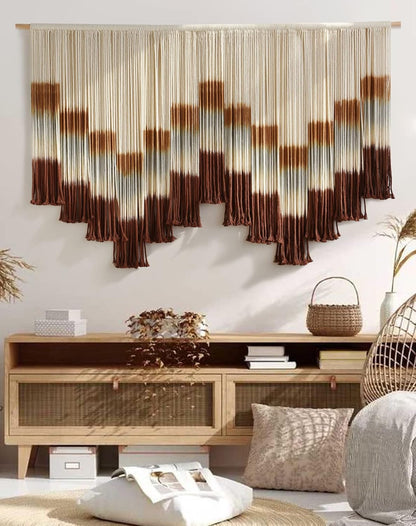 Flber Macrame Wall Hanging Macrame Wall Decor Large-Scale Tie-Dye Tapestry Living Home Room Wall Decor 57" Wx 35" L
