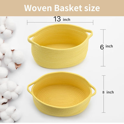 Happyiren Medium Woven Cotton Rope Basket with Handle Empty Decorative Gift Basket for Baby Shower, Graduation, Mother's Day, Nursery Storage 13" Dia x 8" W x 6" H