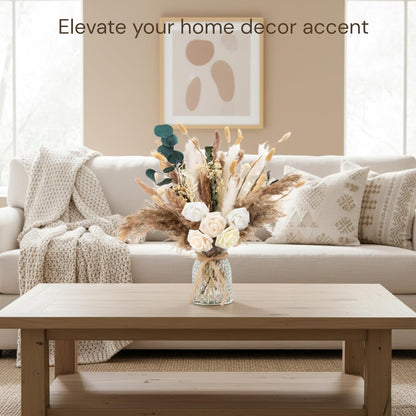 100pcs Artificial Flowers Arrangement With Vase Included, Dining Table Centerpiece Decorations, Fake Flowers in Vase, Dried Pampas Grass Floral Centerpieces, Coffee Table Decor, Centro de Mesa