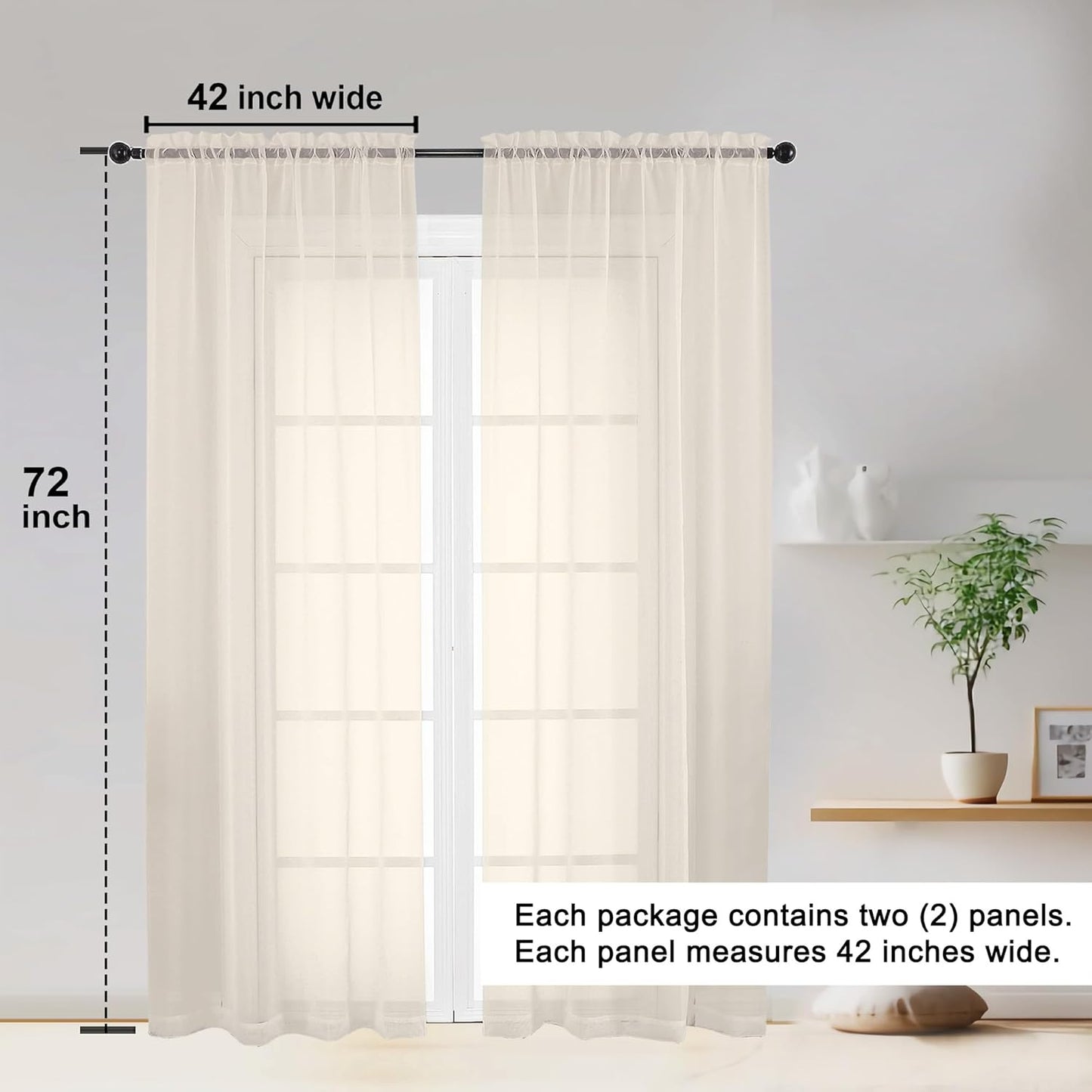 OWENIE Sheer Curtains 84 inches Long 2 Panels Set for Living Room/Bedroom, Rod Pocket Voile Sheer Panel Drapes, White, 2pcs, Each 42" W x 84" L - Colors B