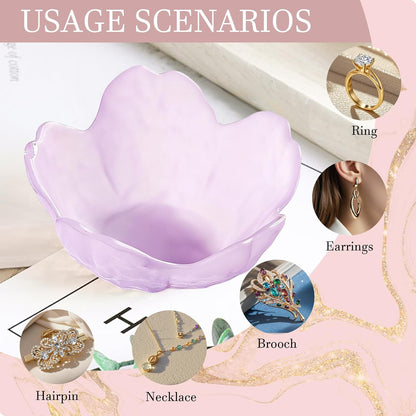 Purple Flower Jewelry Dish Glass Ring Holder Dish Jewelry Tray Cute Vanity Organizer Aesthetic Nightstand Bathroom Room Decor Trinket Dish Mothers Day Friendship Christmas Birthday Gifts for Women