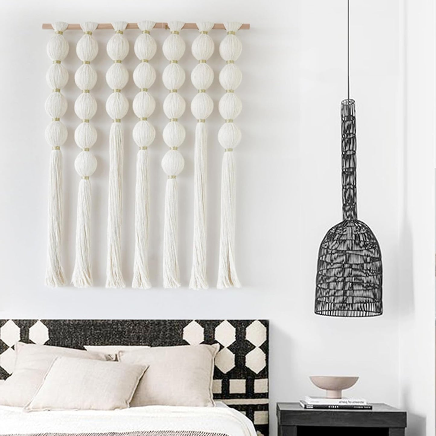 IOWER Macrame Wall Hanging 27" W x 31" L Boho Wall Decor Sphericity Cotton Textile Wall Hanging Art Fiber Yarn Art Handmade Detachable Assembly