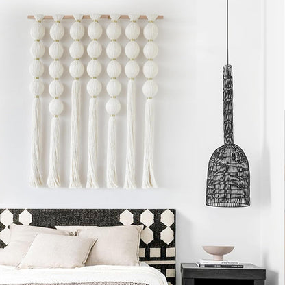 IOWER Macrame Wall Hanging 27" W x 31" L Boho Wall Decor Sphericity Cotton Textile Wall Hanging Art Fiber Yarn Art Handmade Detachable Assembly