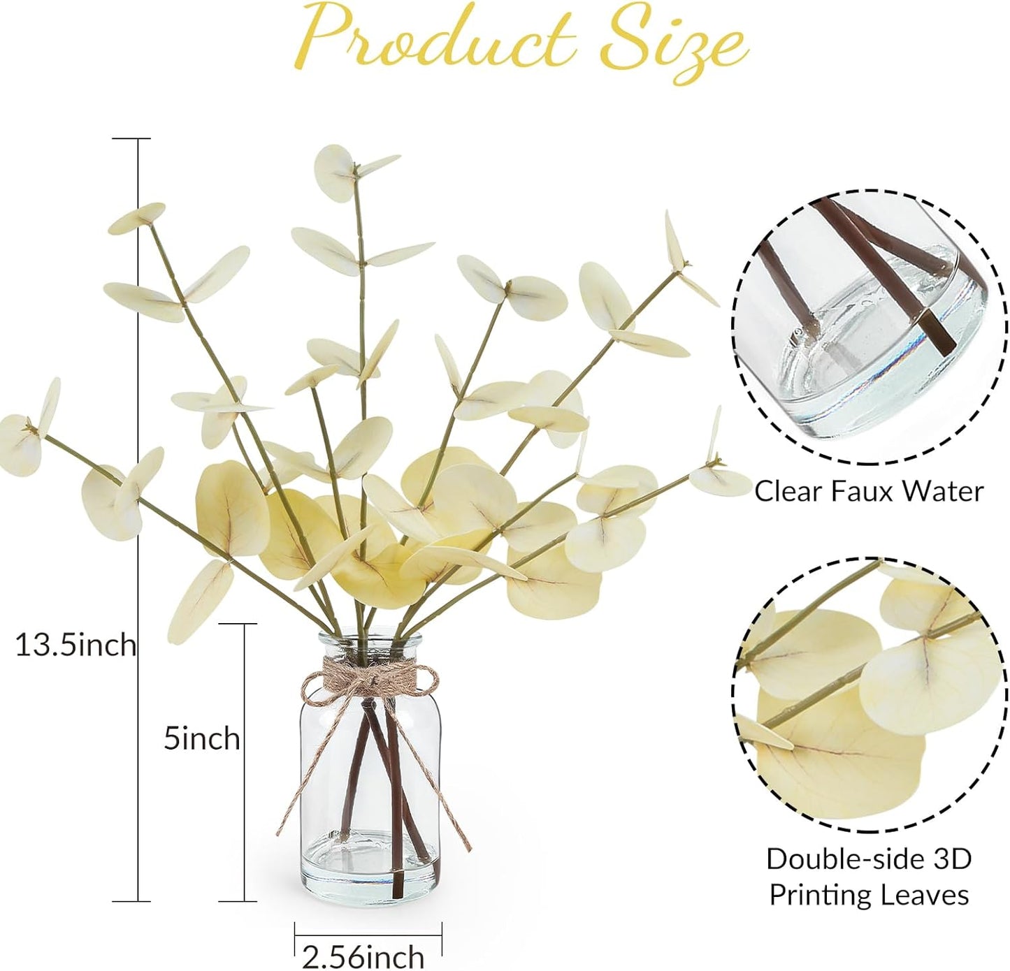 Bessol Artificial Eucalyptus Stems in Glass Vase with Faux Water, 13.5" Fake Plants for Home Decor, Coffee Table Centerpieces, Office, Bathroom & Farmhouse Weddings - Faux Greenery Plants Decorations