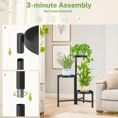 iDavosic.ly Plant Stand Indoor Outdoor, 5 Tier Corner Metal Flower Display Holder Shelf, Folding Tall Orchid Rack for Patio Balcony Porch Garden Living Room House, Black