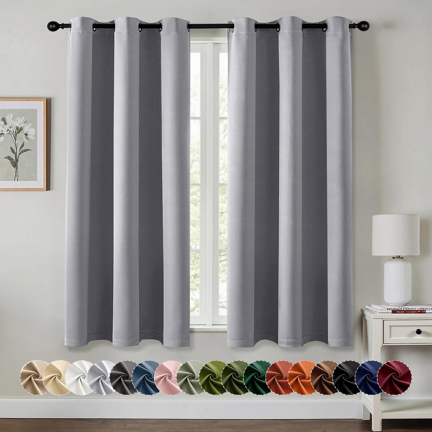 MIULEE Blackout Curtains for Bedroom Living Room 2 Panels, Thermal Insulated Room Darkening Drapes Grommet Noise Reducing Light Blocking Window Treatments 63 Inches Long 40x63 Inch Black - Colors B