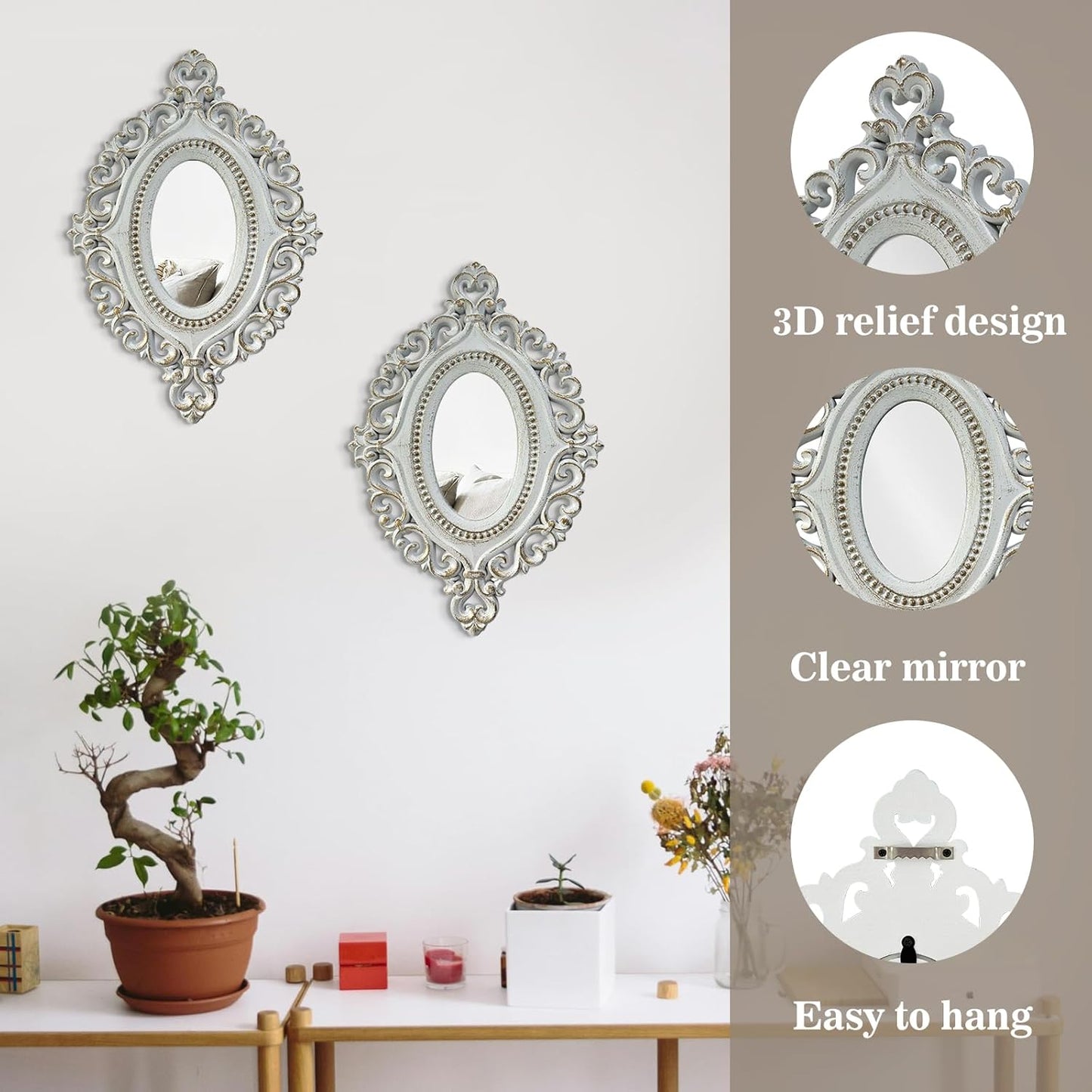ZEXUIRU 4 Set. Rustic Wall Mirrors for Bedroom Bathroom Living Room Entryway Wood Farmhouse Square Easy to Hang Framed Decorative Accent Hanging Wall-Mounted Mirror Set for Living Room - Black