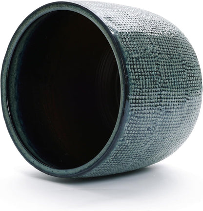 LuxenHome 15.75" Dia Large Ceramic Pots for Plants, Blue Glazed Planters for Outdoor Plants, Round Indoor Flower Pots with Drainage Hole and Rubber Plug for Home Garden Patio
